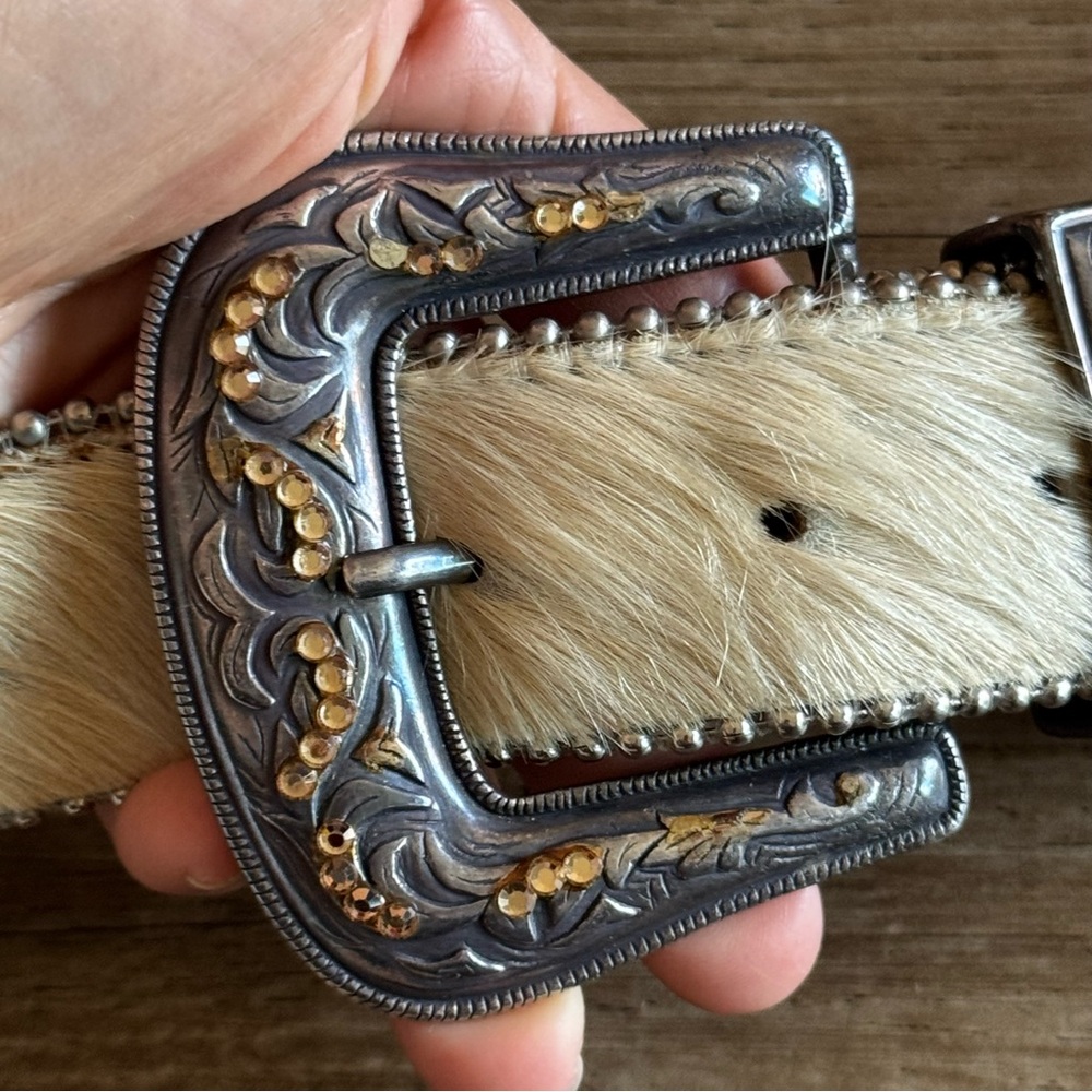 Leatherock calf hair studded western belt cream size M 40” - Picture 2 of 7